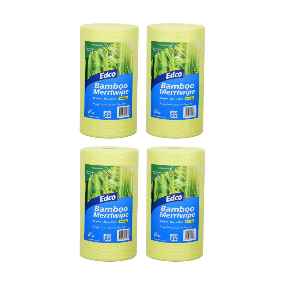 Edco 90pc Edco Bamboo Merriwipe Cloth Reusable Surface Cleaning Rolls Yellow (4 Pack)
