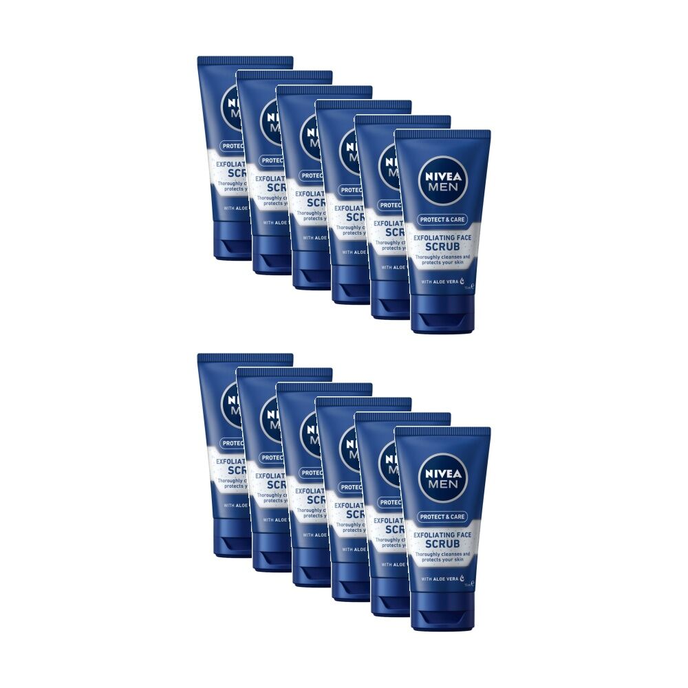 Nivea Exfoliating Face Scrub Men Protect Care With Aloe Vera 75ml (12 Pack)