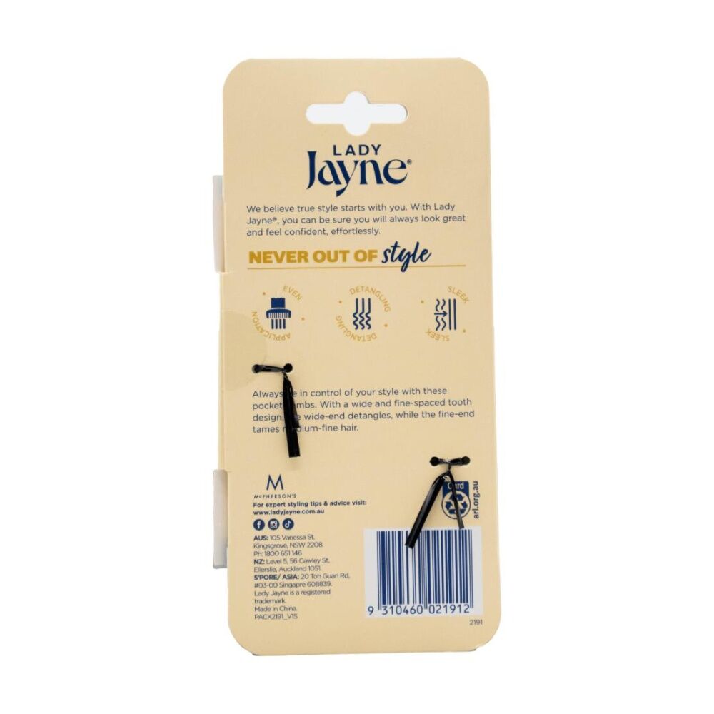 Lady Jayne Pocket Combs Brushes For Short-Medium Hair Black (2 Pieces) — image 2