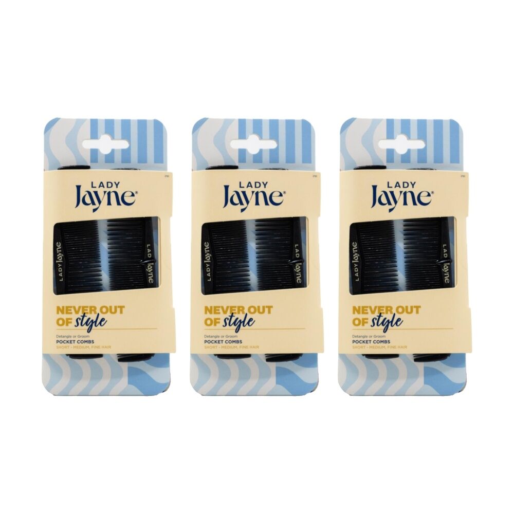 Lady Jayne 2pc Lady Jayne Pocket Combs Brushes For Short-Medium Hair Black (3 Pack)