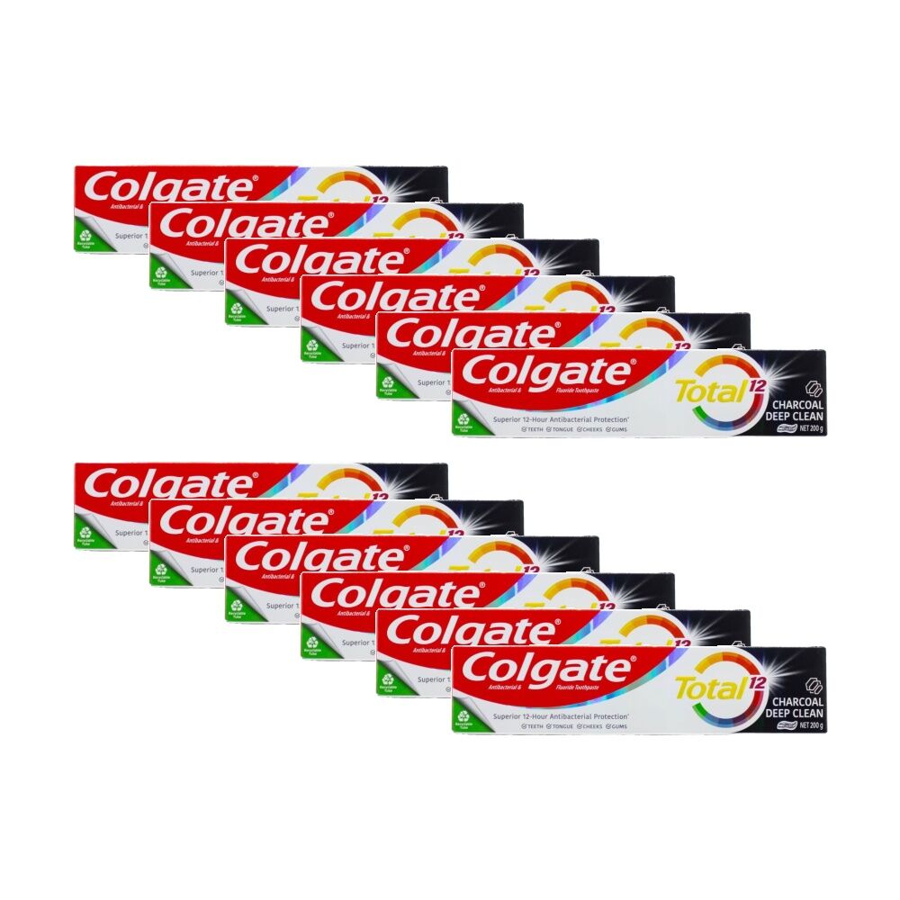 Colgate Total 12 Charcoal Deep Clean Oral Fluoride Toothpaste 200g (12 Pack)