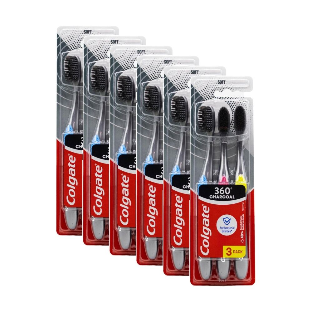 Colgate 3pc Colgate 360 Charcoal Toothbrushes w/ Tongue & Cheek Cleaner Assorted Soft (6 Pack)