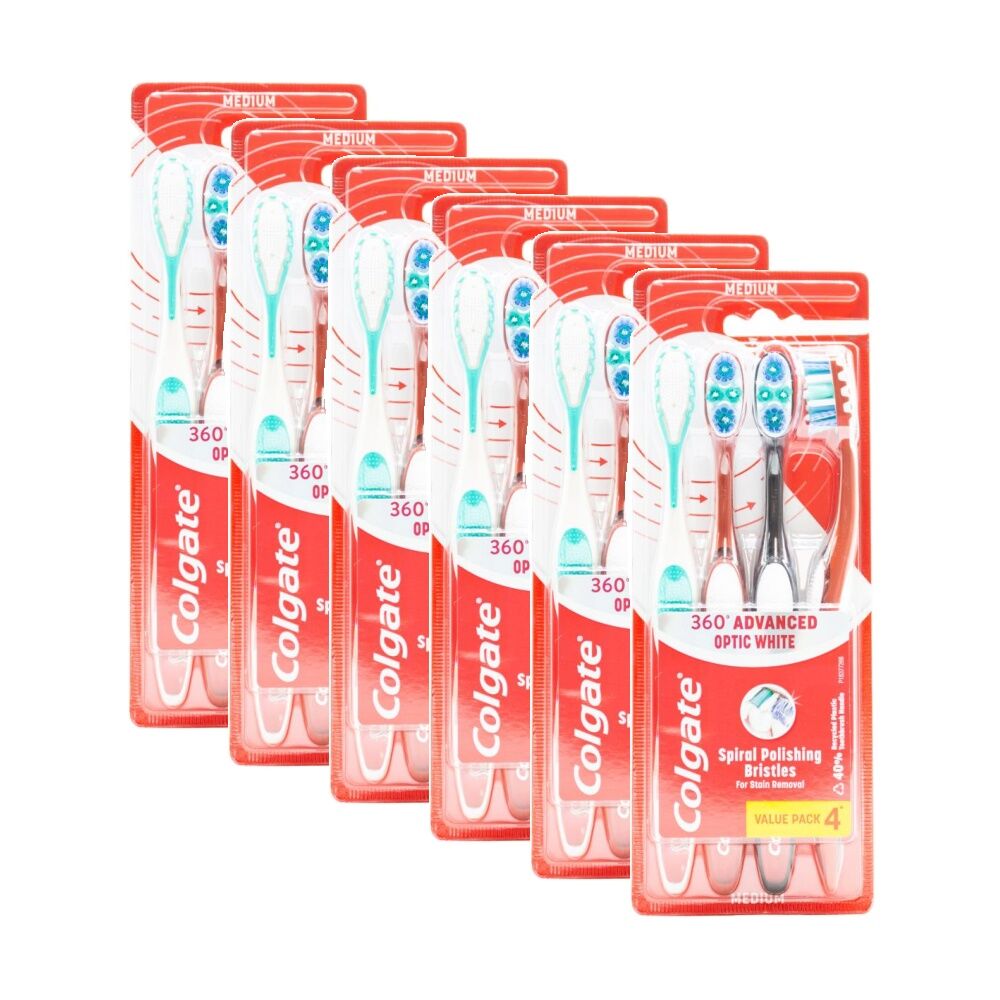 Colgate 4pc Colgate 360 Advanced Optic White Toothbrushes Assorted Medium (6 Pack)