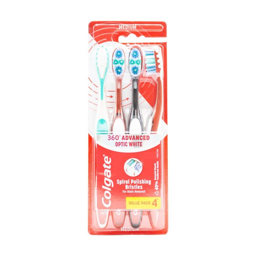 Colgate 4pc Colgate 360 Advanced Optic White Toothbrushes Assorted Medium (6 Pack) — image 2