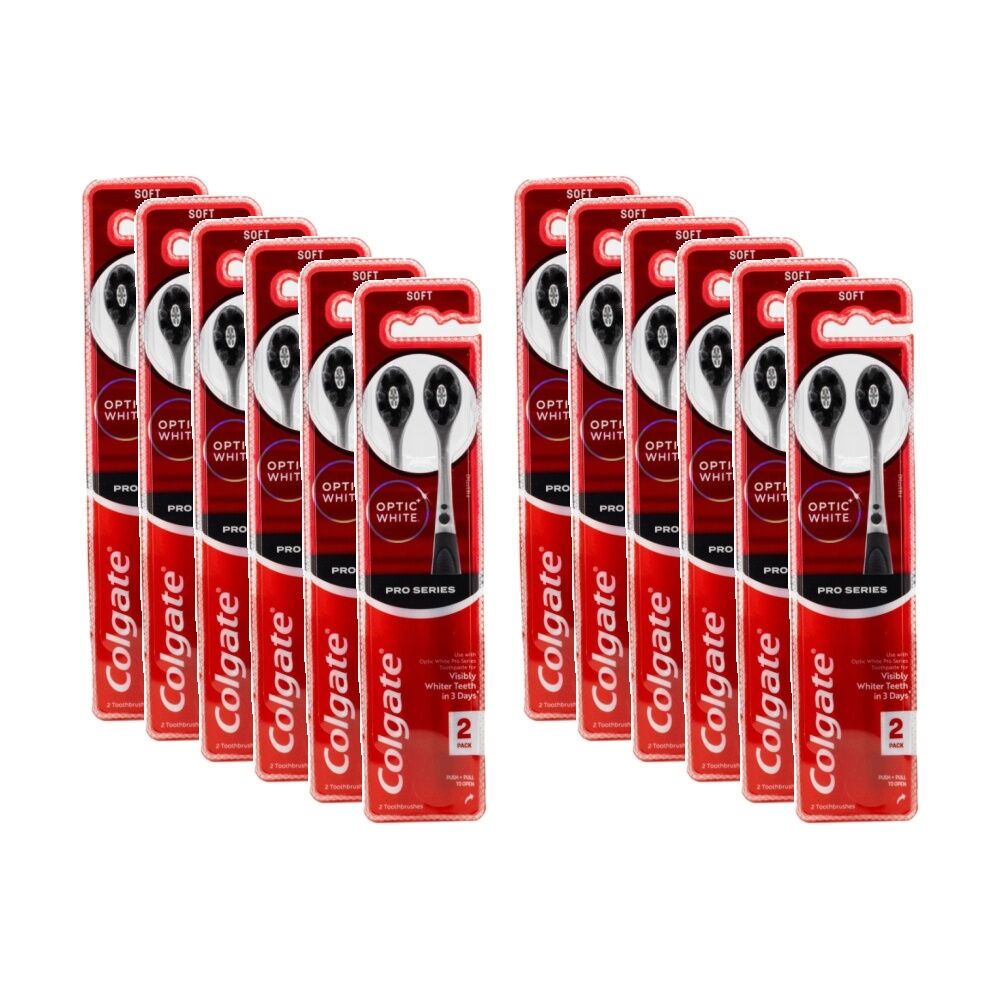Colgate 2pc Colgate Toothbrush Optic White Pro Series Soft Assorted Colours (12 Pack)