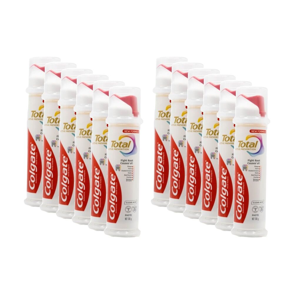 Colgate Total Active Prevention Pump Toothpaste 130g Clean Mint (12 Pack)