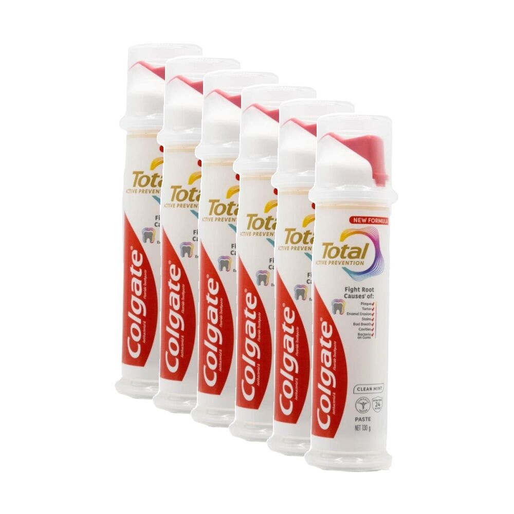 Colgate Total Active Prevention Pump Toothpaste 130g Clean Mint (6 Pack)