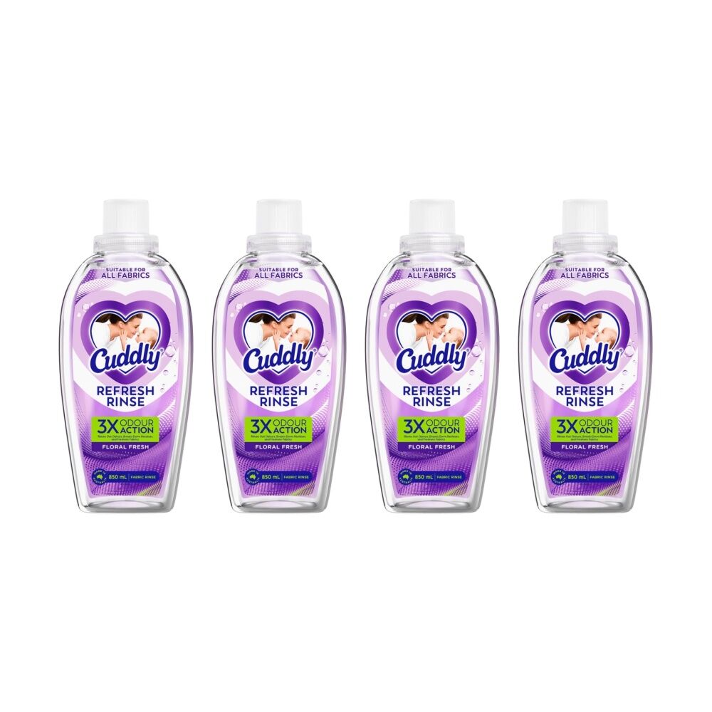 Cuddly Fabric Rinse 3X Odour Action Floral Fresh Refresh Double Use 850mL (4 Pack)
