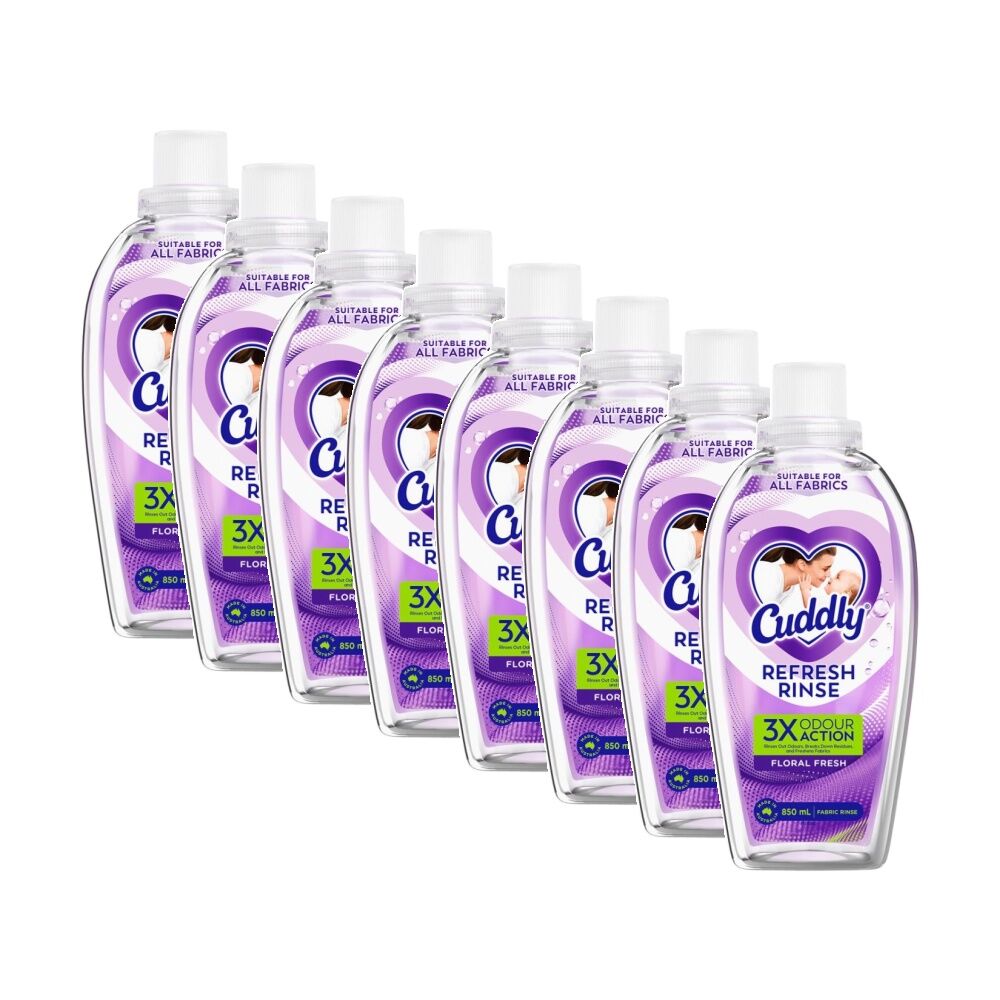 Cuddly Fabric Rinse 3X Odour Action Floral Fresh Refresh Double Use 850mL (8 Pack)
