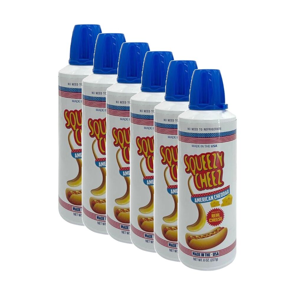 Squeezy Cheez American Liquid Cheddar In a Can Made w/ Real Cheese 227g (6 Pack)