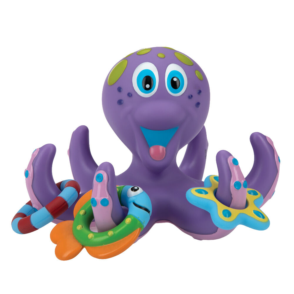 Nuby Purple Octopus Hoopla Bathtime Toy Floating w/ 3 Toss Rings 18m+