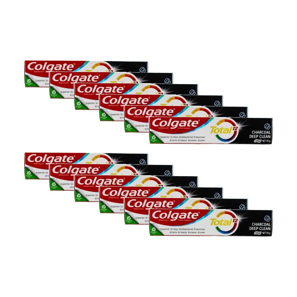 Colgate Total 12 Charcoal Deep Clean Oral Fluoride Toothpaste 115g (12 Pack)