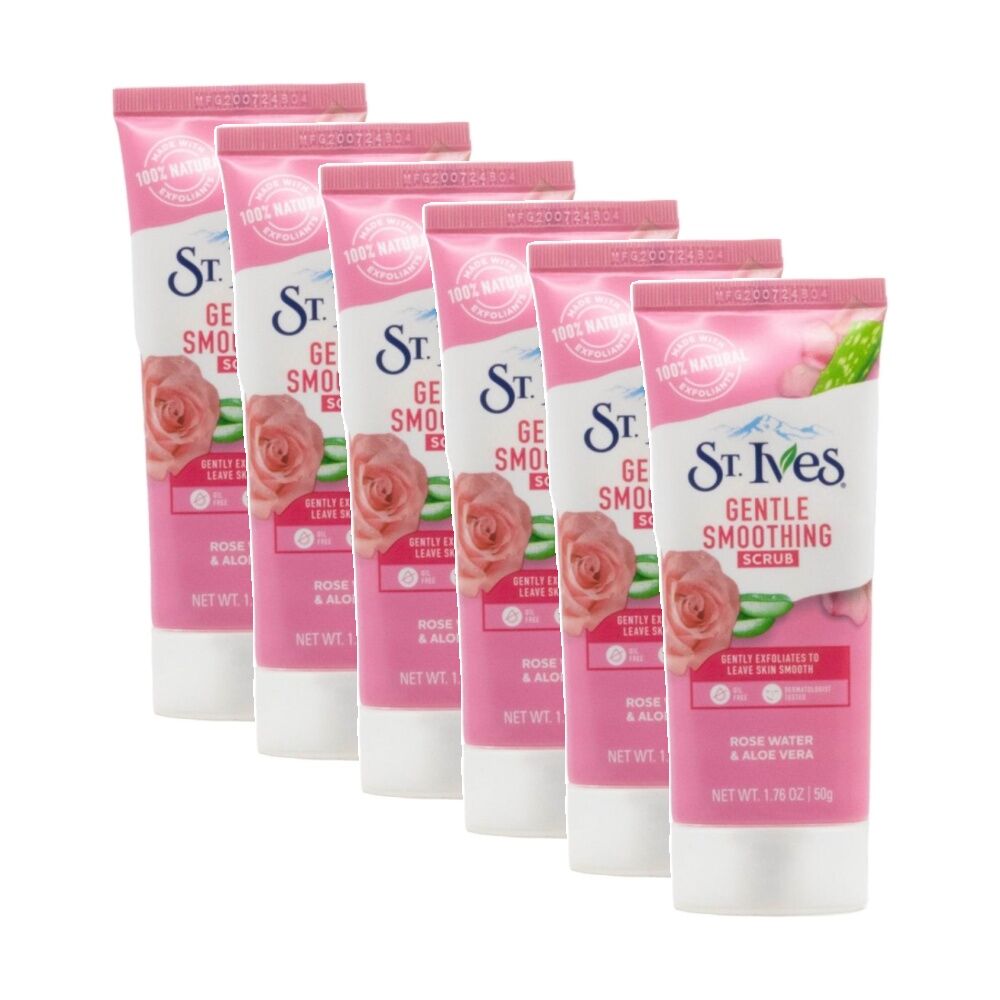 ST Ives Gentle Smoothing Face Scrub Exfoliator 50g Rose Water & Aloe Vera (6 Pack)