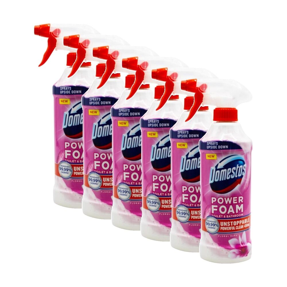 Domestos Toilet And Bathroom Power Foam Floral Burst Cleaning Product 450mL (6 Pack)
