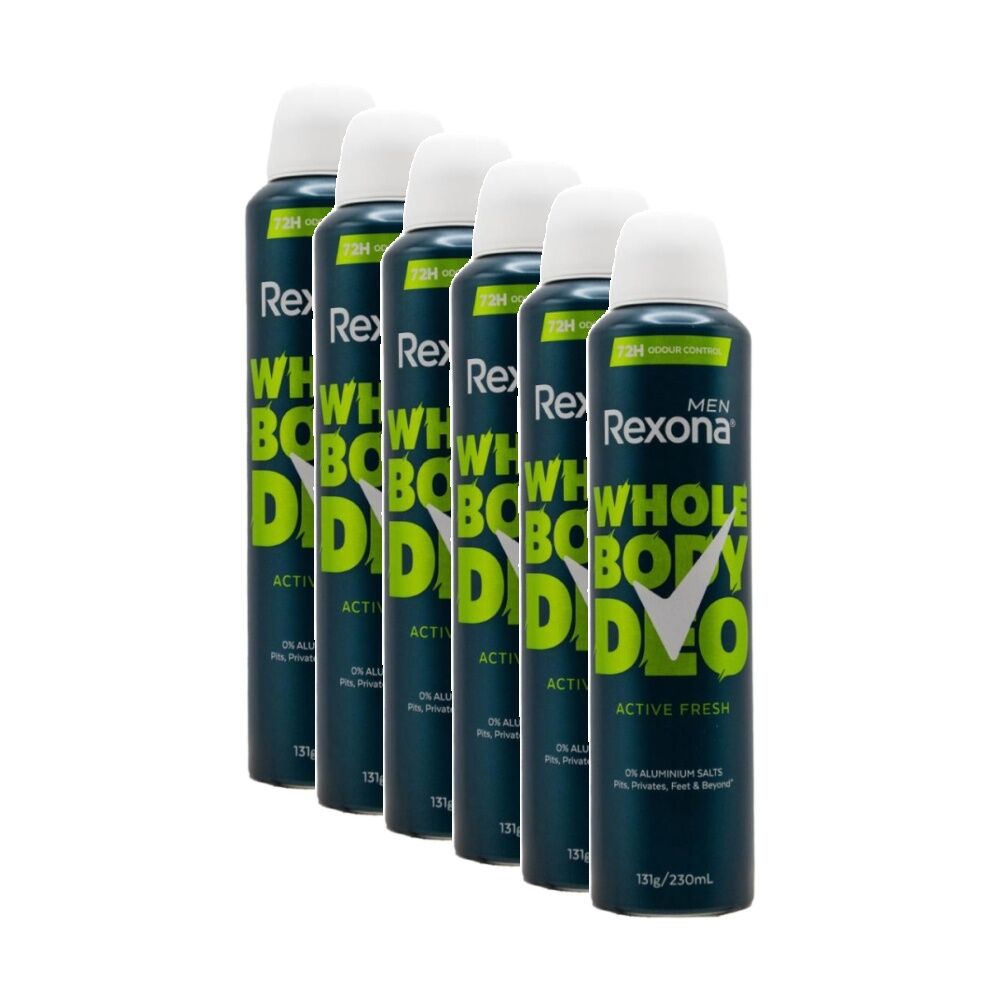 Rexona Men Deodorant Active Fresh 72H Odour Protection Aluminium 131g 230mL (6 Pack)