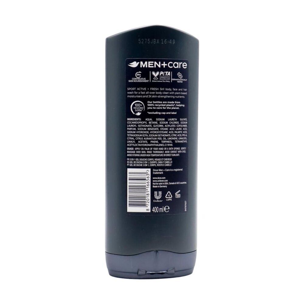 Dove Men +Care Sport-Care Active Fresh Body Face & Hair Wash 400ml (12 Pack) — image 3