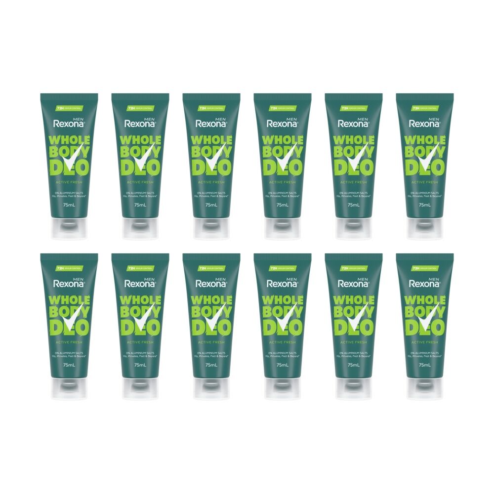 Rexona 72H Whole Body Deo Men Active Fresh 75mL Odour Control (12 Pack)