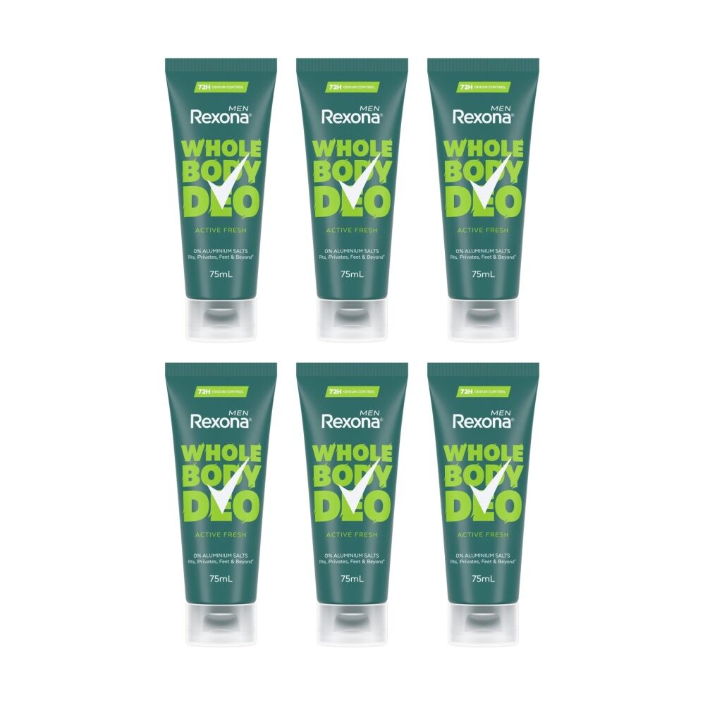 Rexona 6PK 72H Whole Body Deo Men Active Fresh Deodorant 75mL