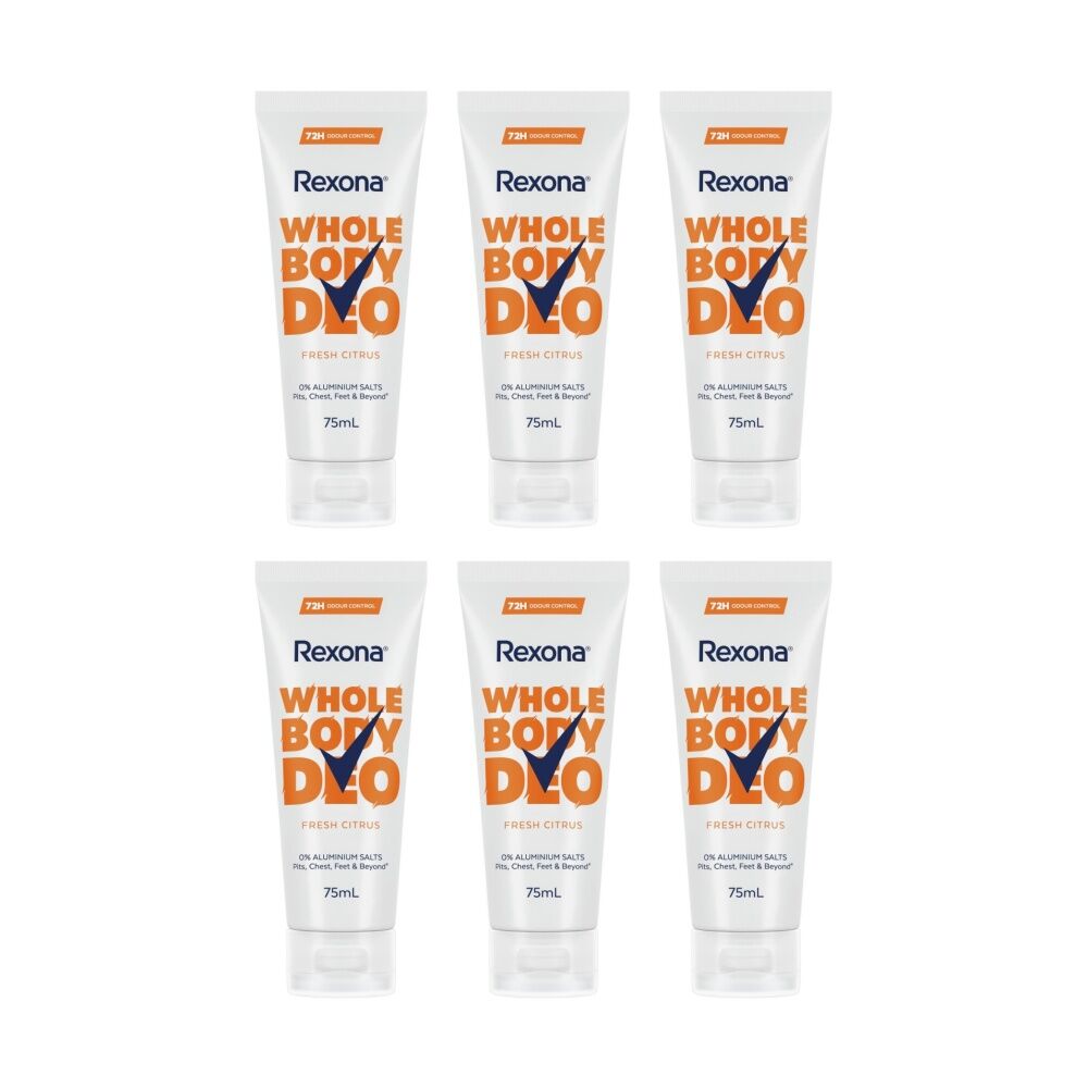 Rexona Whole Body Deo 72H Odour Control Fresh Citrus 75mL Spray Deodorant (6 Pack)