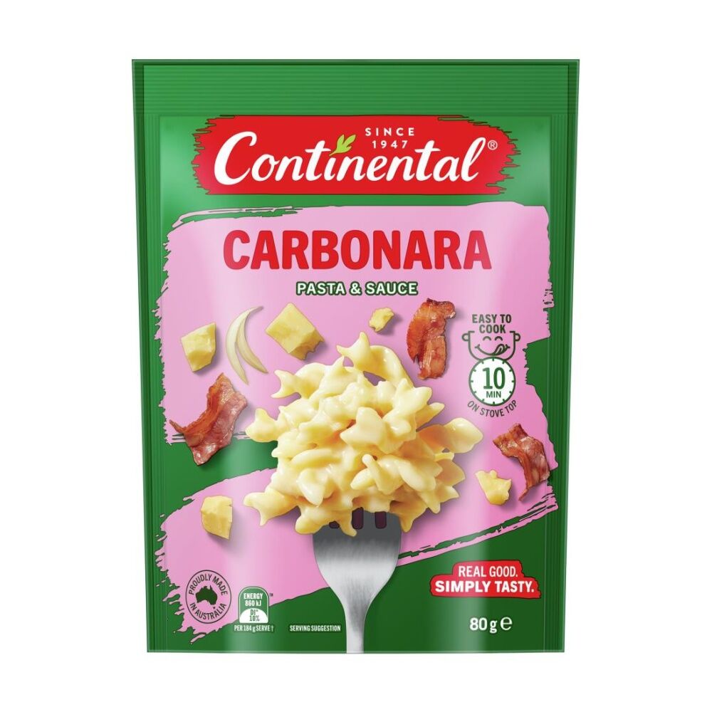 Continental 80g Carbonara Pasta And Sauce - Easy To Cook - Made In Australia 80g
