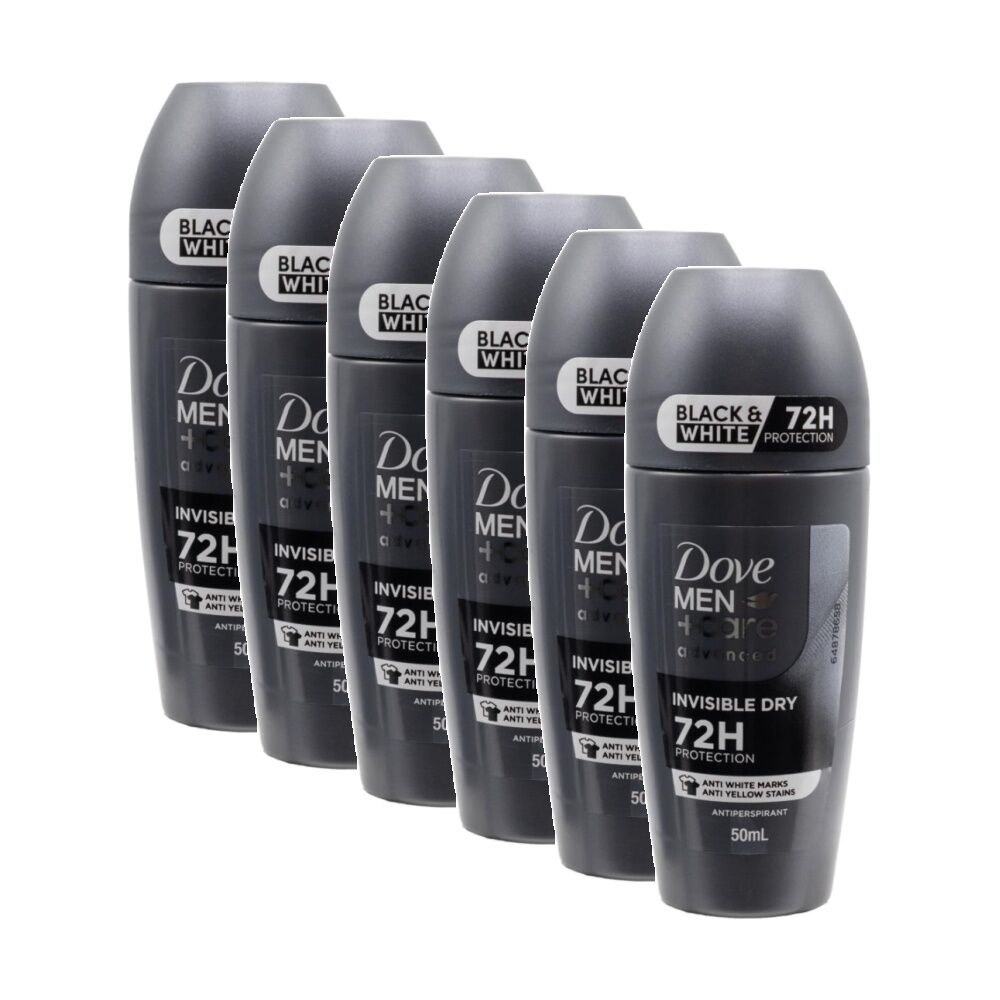 Dove Mens 72H Protection Invisible Dry Roll On Antiperspirant Black & White (6 Pack)