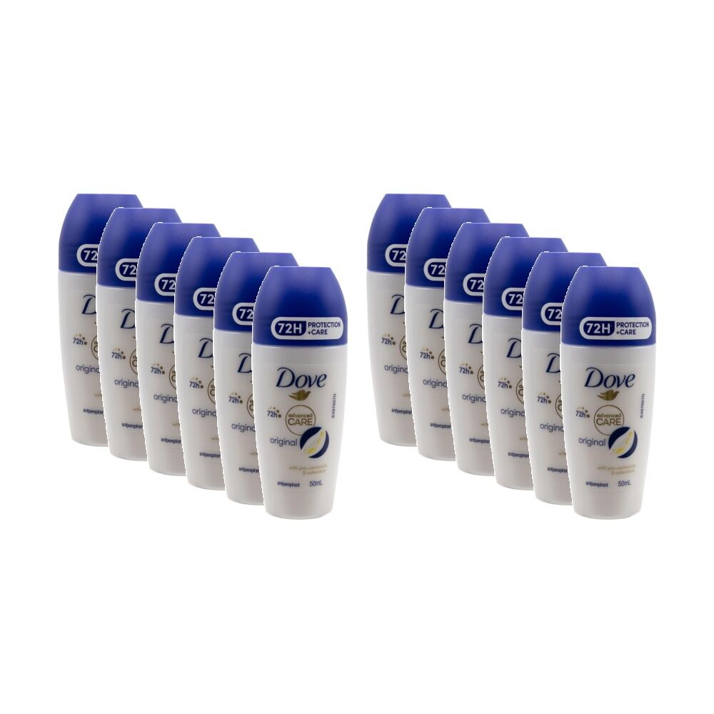 Dove 72H Advanced Care Roll On Antiperspirant Deodorant 50mL Original (12 Pack)
