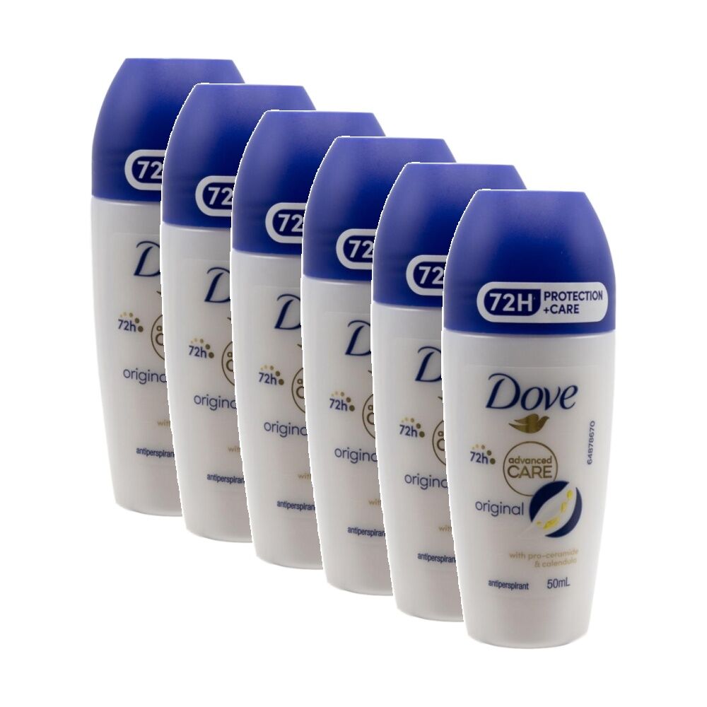 Dove 72H Advanced Care Roll On Antiperspirant Deodorant 50mL Original (6 Pack)