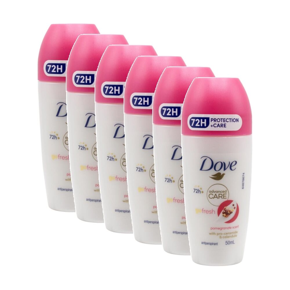 Dove Advanced Care Go 72H Roll On Antiperspirant 50ml Fresh Pomegranate (6 Pack)