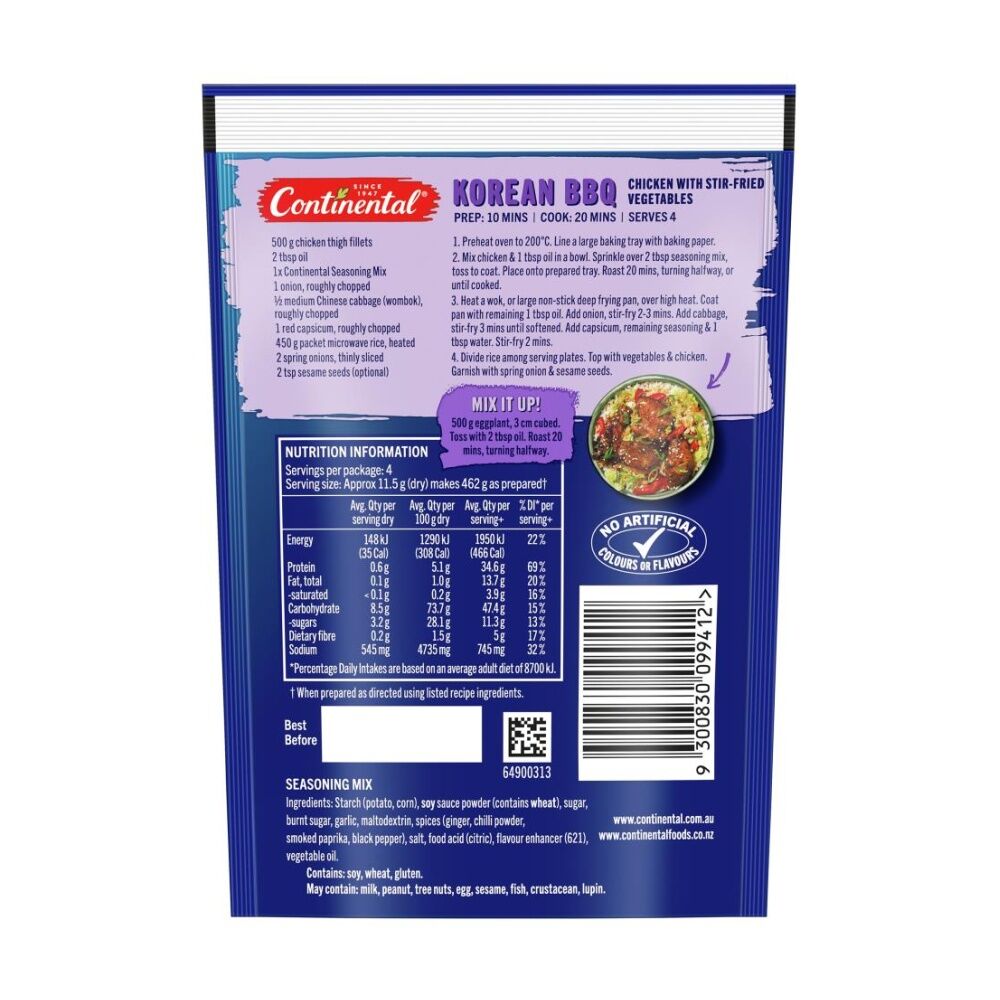 Continental Korean BBQ Seasoning Mix Flavour Enhancer Australian Made 46g (24 Pack) — image 3