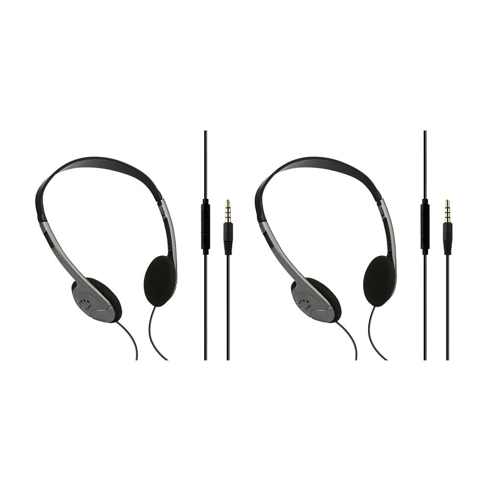 Verbatim Multimedia Over Ear Wired Headset w/ Inline Mic & 3.5mm Jack Grey (2 Pack)