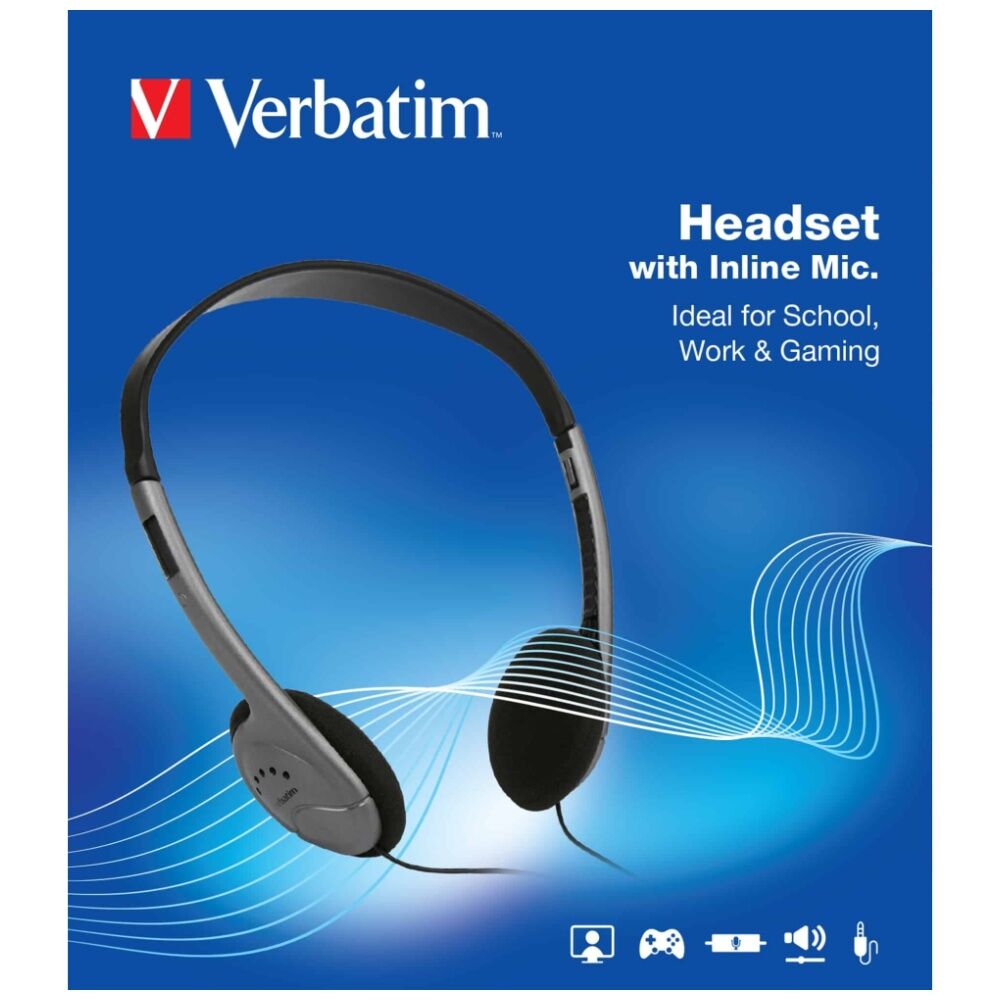 Verbatim Grey Multimedia Over Ear Wired Headset w/ Inline Mic & 3.5mm Jack — image 3
