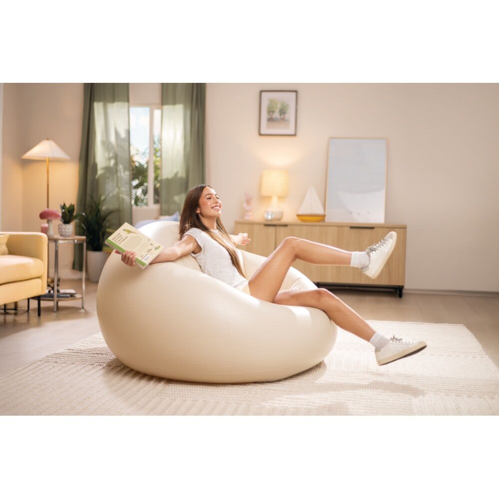 Intex Beanless Bag Inflatable Chair - 137cm x 127cm x 74cm - Modern Matte Finish - Repair Patch Included - Beige PVC — image 8