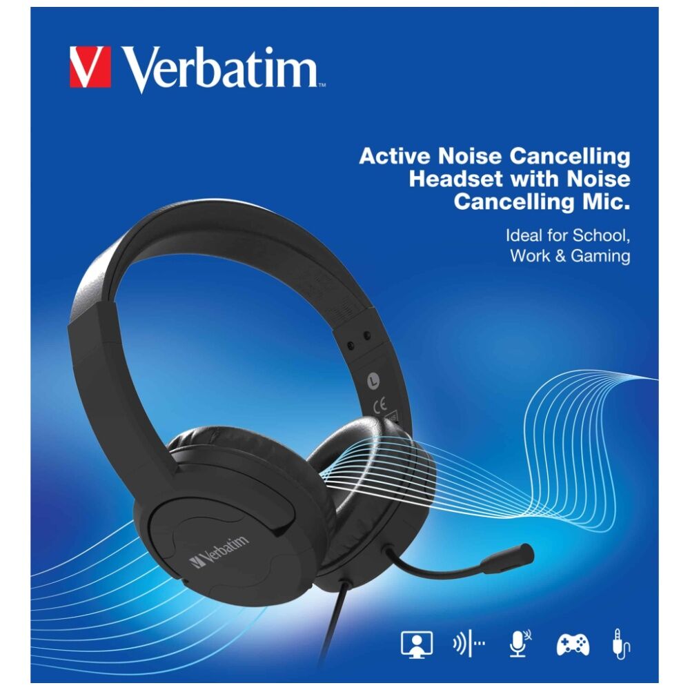 Verbatim 3.5mm Jack TruSound Wired Overear Headset w/ Active Noise Cancellation — image 2