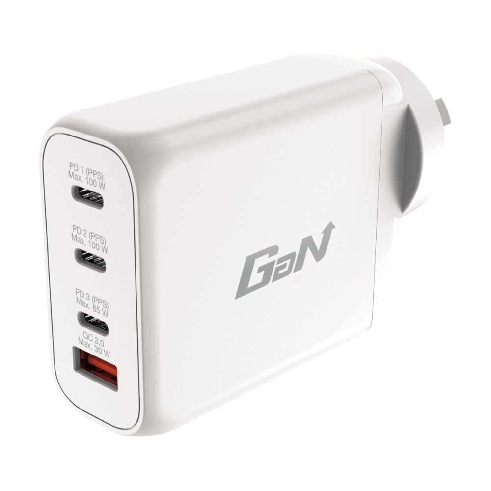 Verbatim White AU/NZ GaN Wall Plug Charger 100W USB 3C&1A 95 Percent PCR Plastic — image 3