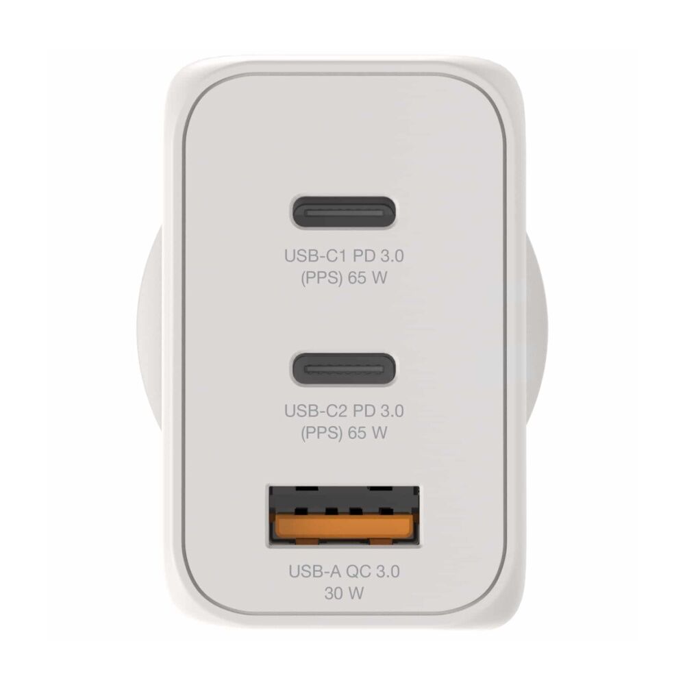 Verbatim White AU/NZ GaN Wall Plug Charger 3 Port 65W USB A/C PCR — image 4