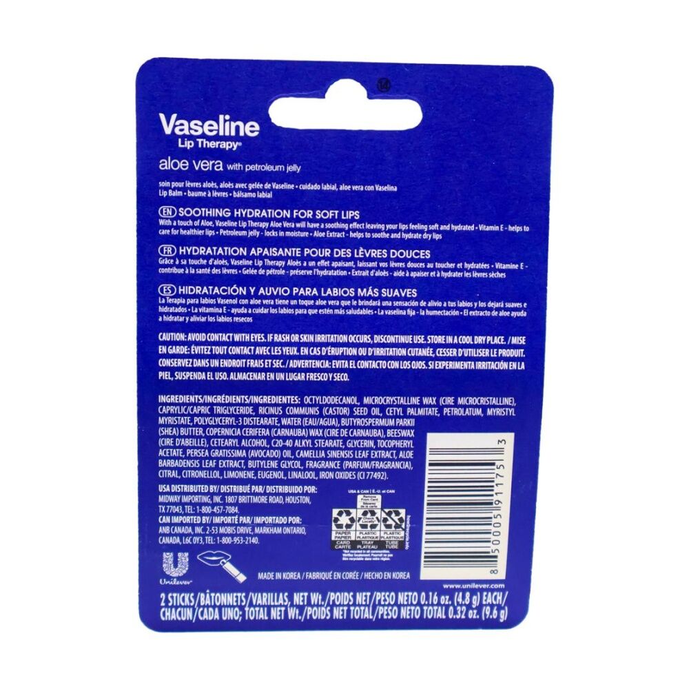 Vaseline 2pc Vaseline Lip Therapy 48HR Aloe Vera Hydration Pack Nourishment 4.8g (2 Pack) — image 3