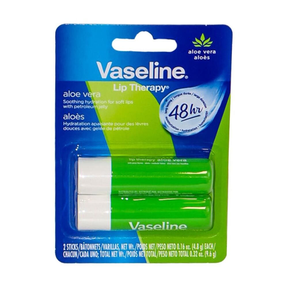 Vaseline 4x 2pc Lip Therapy Aloe Vera 48 Hour Hydration Pack 4.8g — image 2