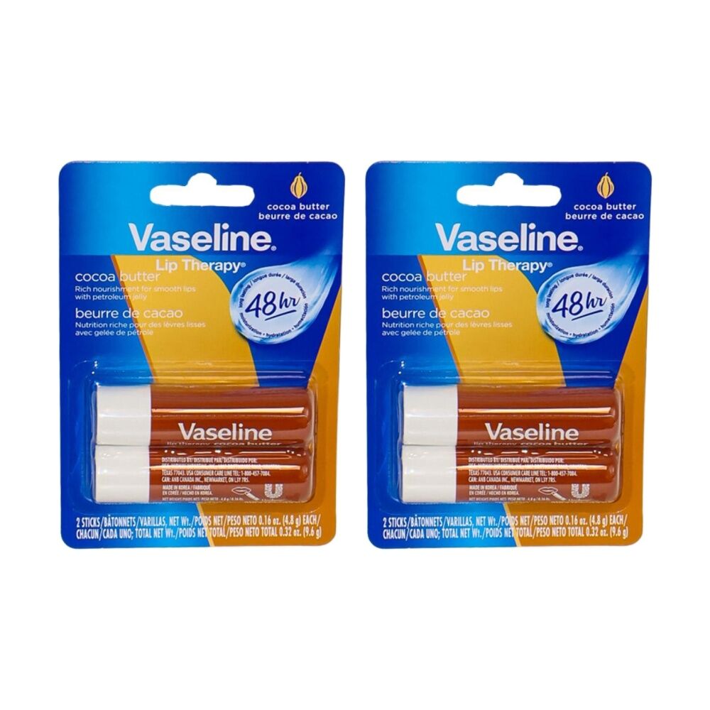 Vaseline 2pc Vaseline Lip Therapy Cocoa Butter 48H Hydration Pack Nourishment 4.8g (2 Pack)