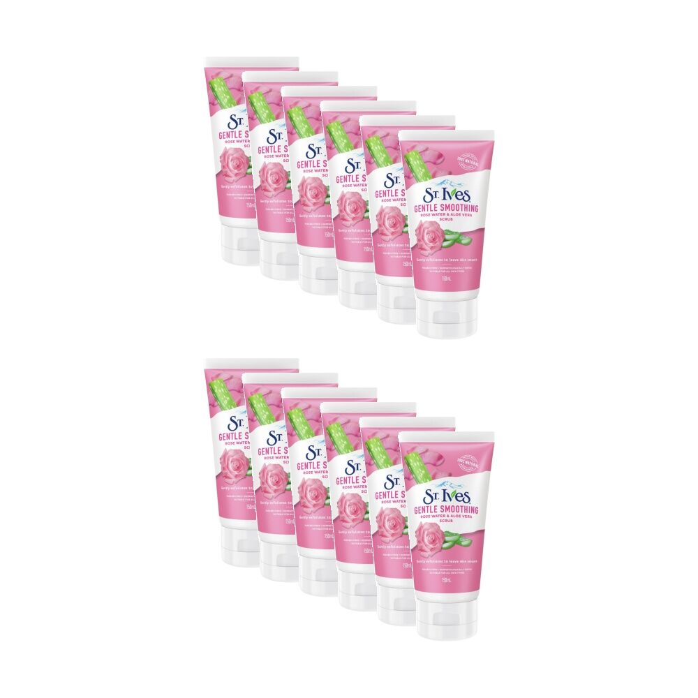 ST Ives Scrub Gentle Smoothing Rose Water And Aloe Vera Hand Body 150mL (12 Pack)