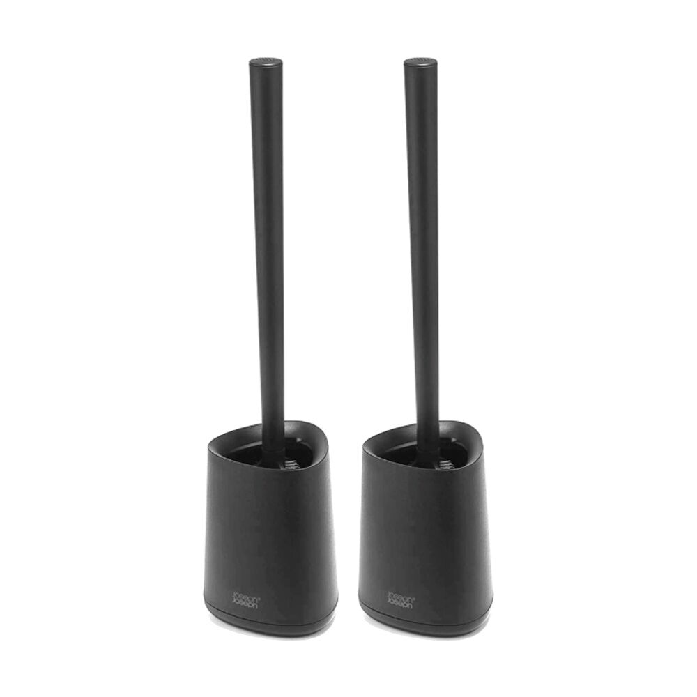 Joseph Joseph Flex 360 Lite Bathroom Toilet Cleaning Brush w/ Holder Black (2 Pack)