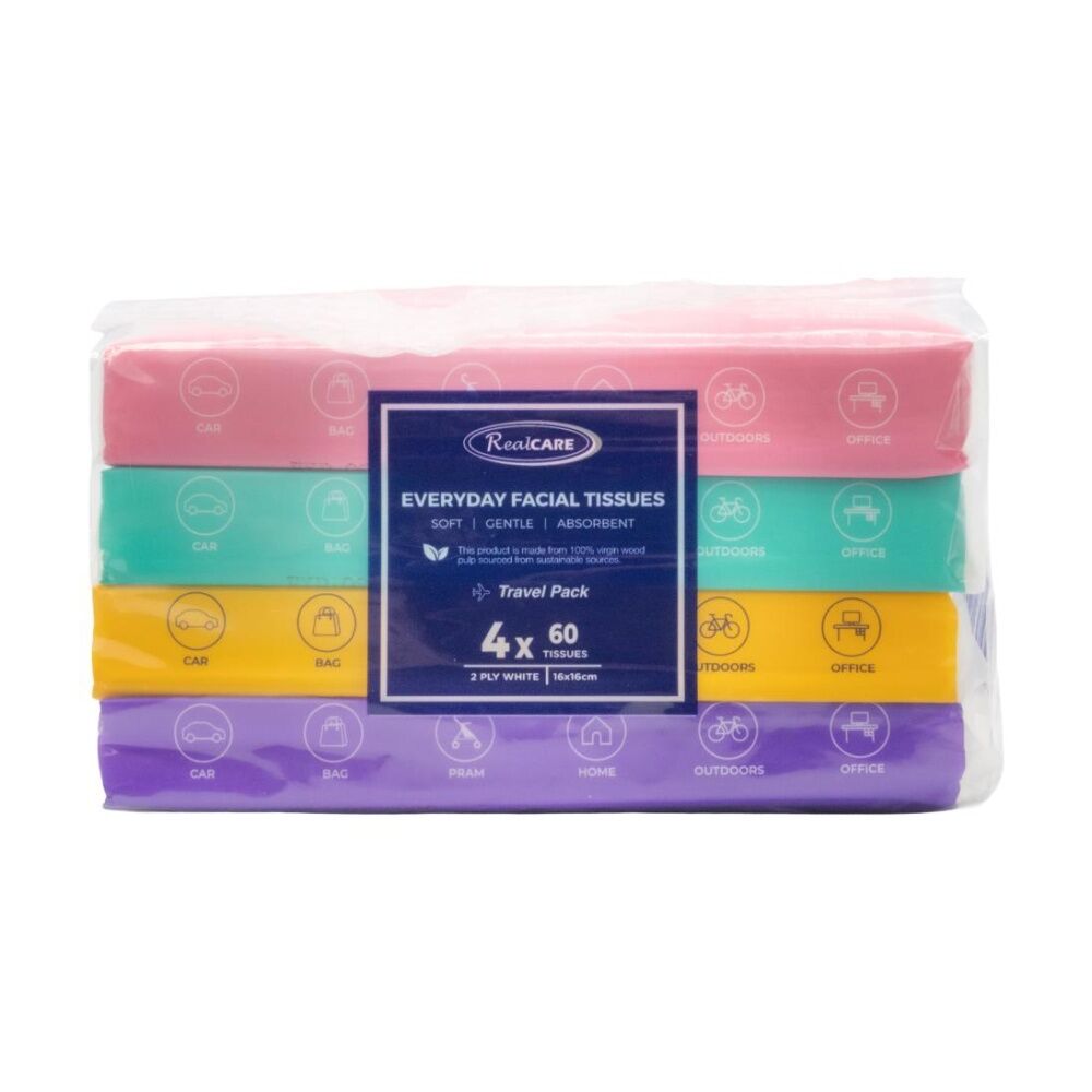 Real Care 4x60pc Real Care Everyday Facial Tissues 2 Ply Soft Gentle Absorbent 16x16cm (12 Pack) — image 2