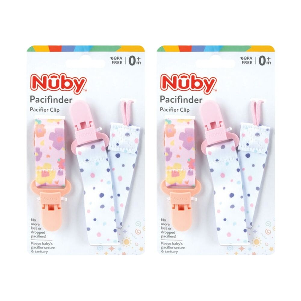 Nuby 2pc Nuby Printed Fabric Pacifinder Baby Pacifier Clips Multicolour 0m+ (2 Pack)