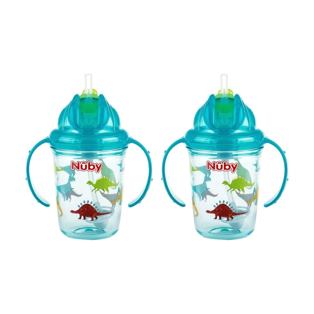 Nuby Printed Flip-It Cup No Spill Silicone Straw 240ml Multicolour 12m+ (2 Pack)