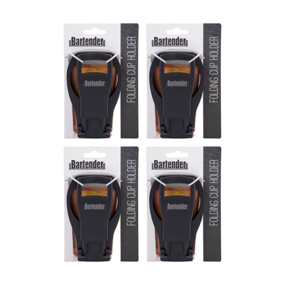 Bartender Portable Folding Cup Holder For Up To Four Cups Black (4 Pack)