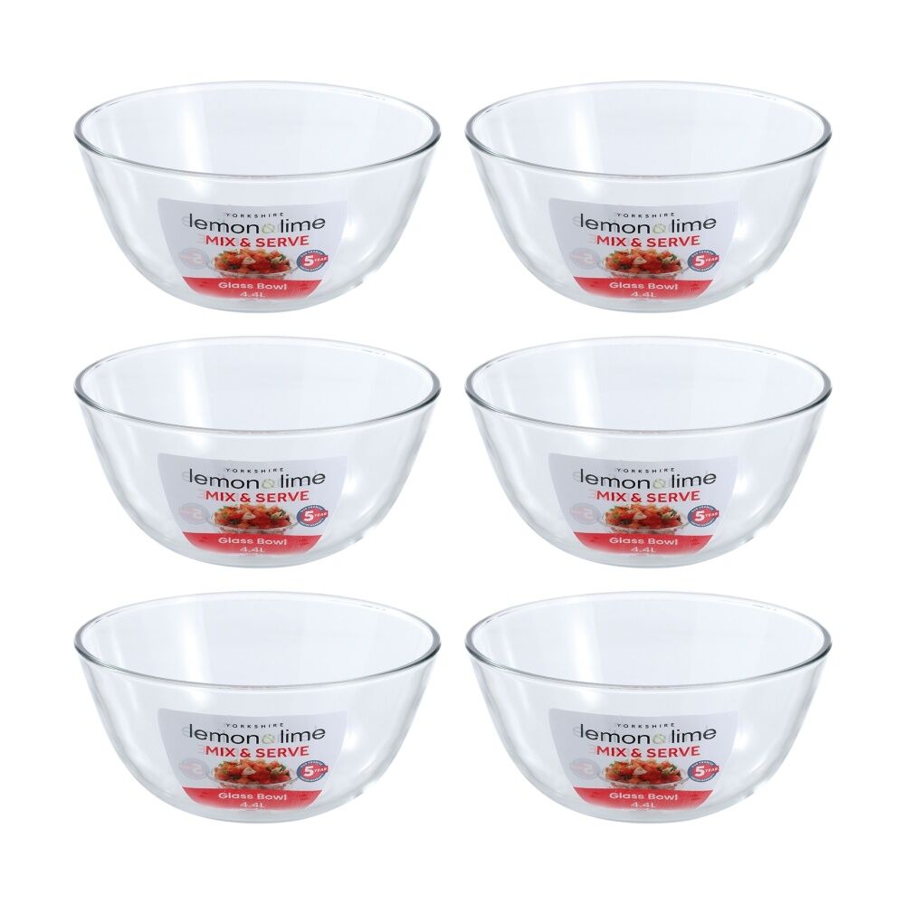 Lemon and Lime Yorkshire Glass Mixing Bowl Durable 4.4L 27x27x12.5cm (6 Pack)