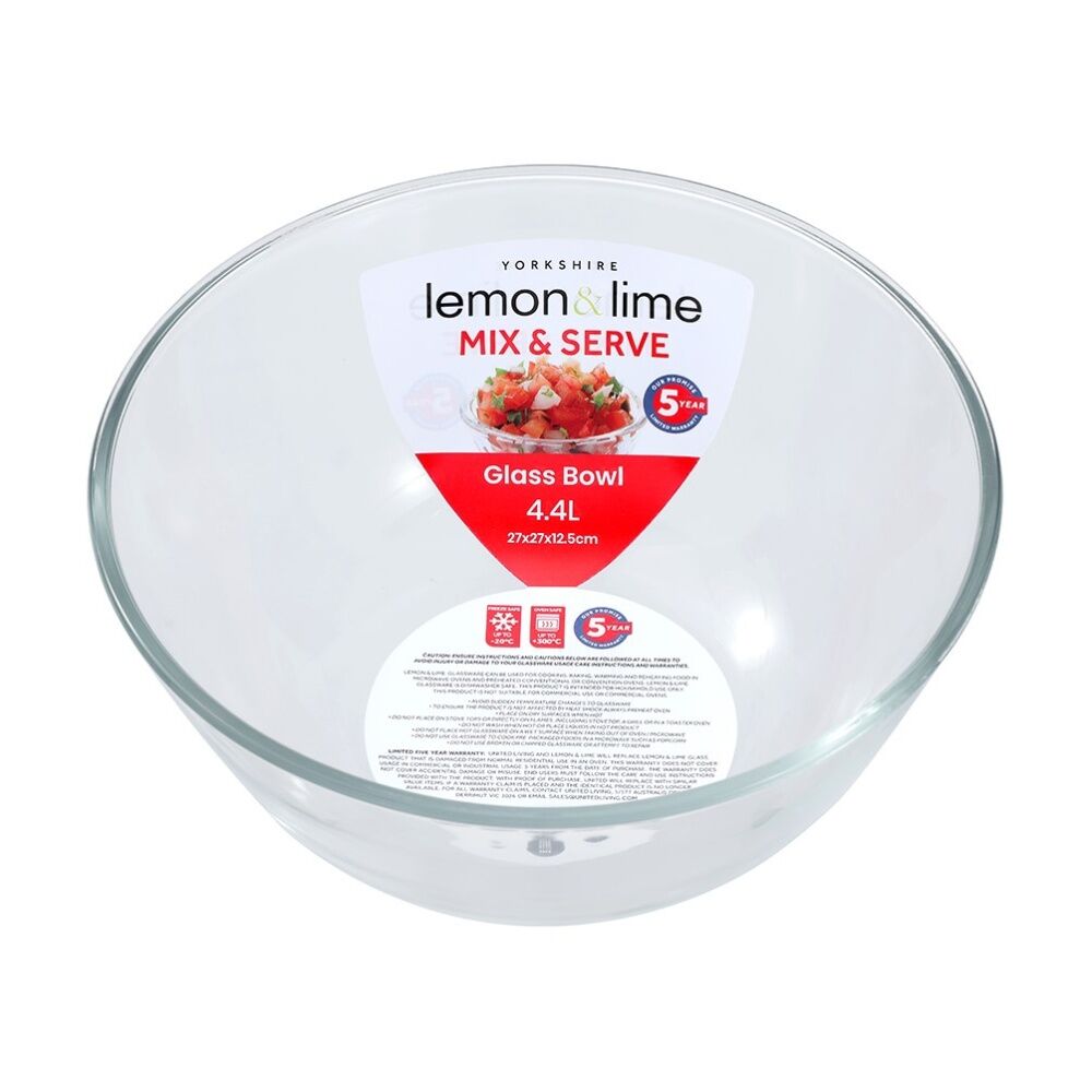 Lemon and Lime Yorkshire Glass Mixing Bowl Durable 4.4L 27x27x12.5cm (6 Pack) — image 3