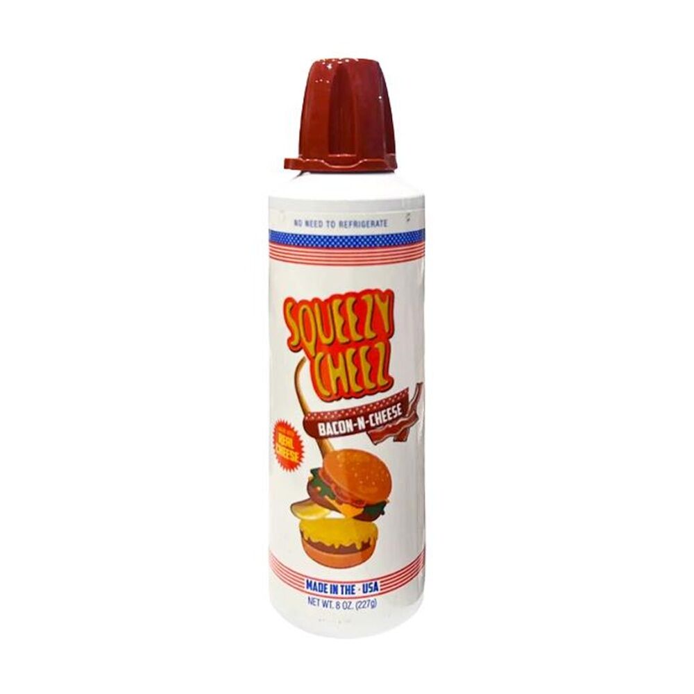 Squeezy Cheez Bacon-N-Cheese 227g - Cheese In a Can - No Refrigeration Needed - Easy To Use - Squeezable Creamy On The Go Snack - Made In The USA -