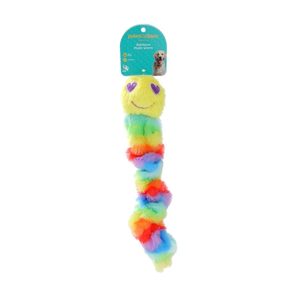 Paws and Claws Rainbow Soft Stretchy Plush Worm Dog Chew/Cuddle/Tug Toy
