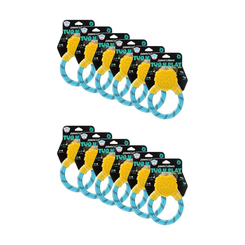 Paws and Claws TPR Animal Ring Tugger Dog Chew/Tug Toy 16x12cm Assorted (12 Pack)