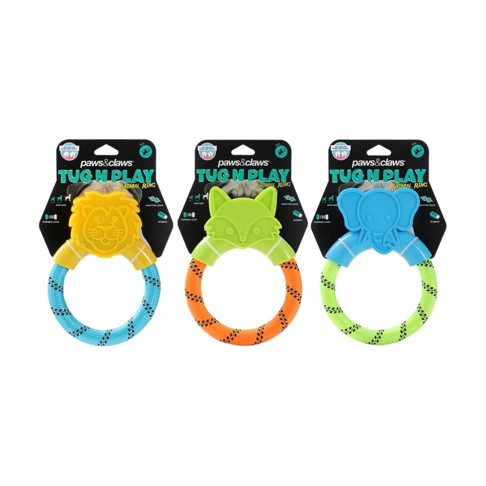 Paws and Claws Assorted TPR Animal Ring Tugger Dog Chew/Tug Toy 16x12cm — image 2